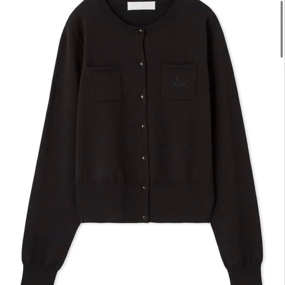 CELFORD - Calligraphy Embroidered Pocket‎ Cardigan Womens Medium Black